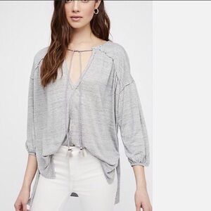 FREE PEOPLE‎ Just a Henley Oversized Tunic Tee Top Gray, small